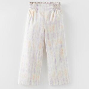 Wide Leg Pastel Tie Dye Cropped Pants in Flowy Cotton with Stretch Waist